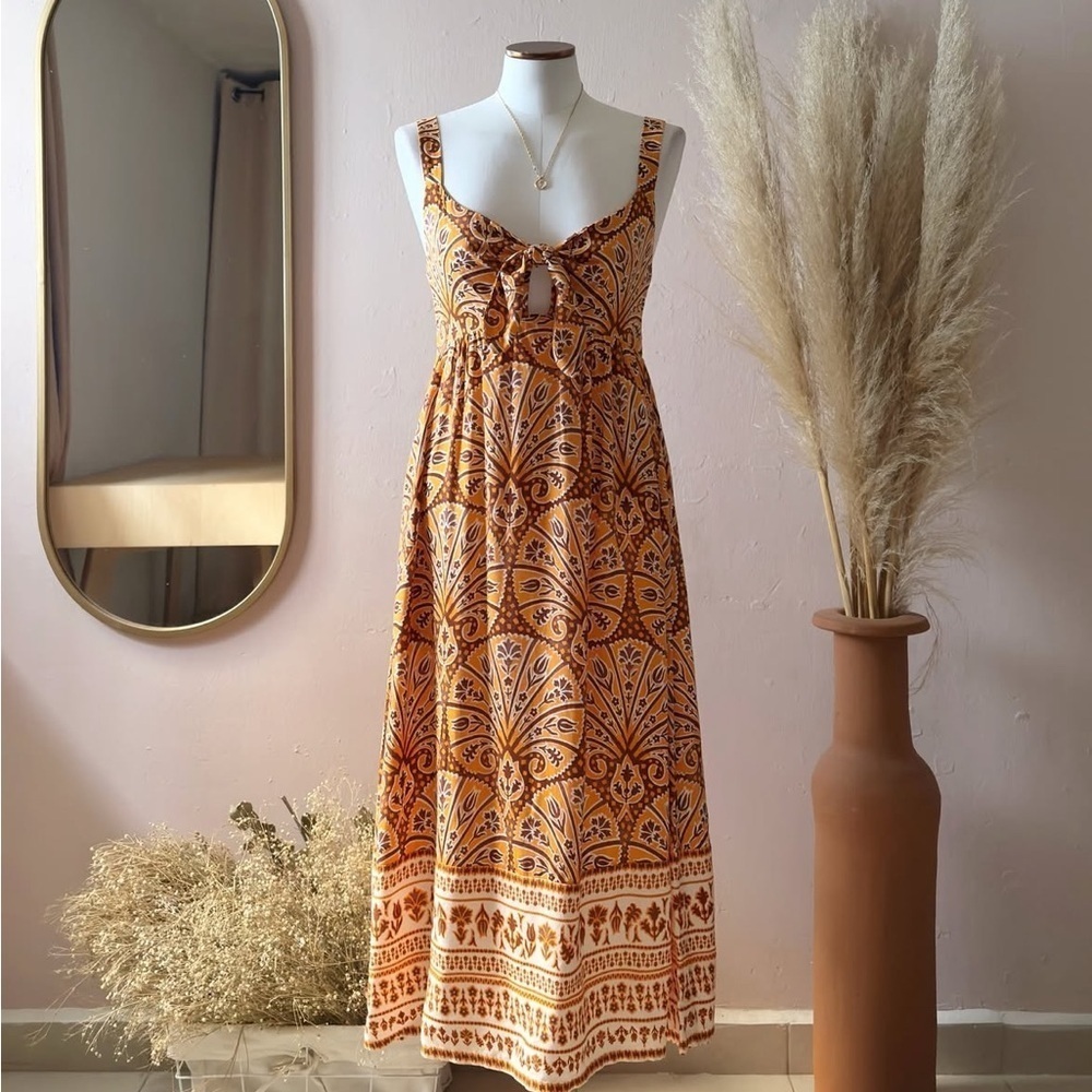 Knox Rose Dress Tie Front Midi Orange Women's size medium - Picture 3 of 4